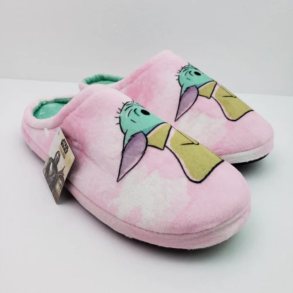 NEW Star Wars The Mandalorian Womens Size L Pink Baby Yoda Slip On Slippers